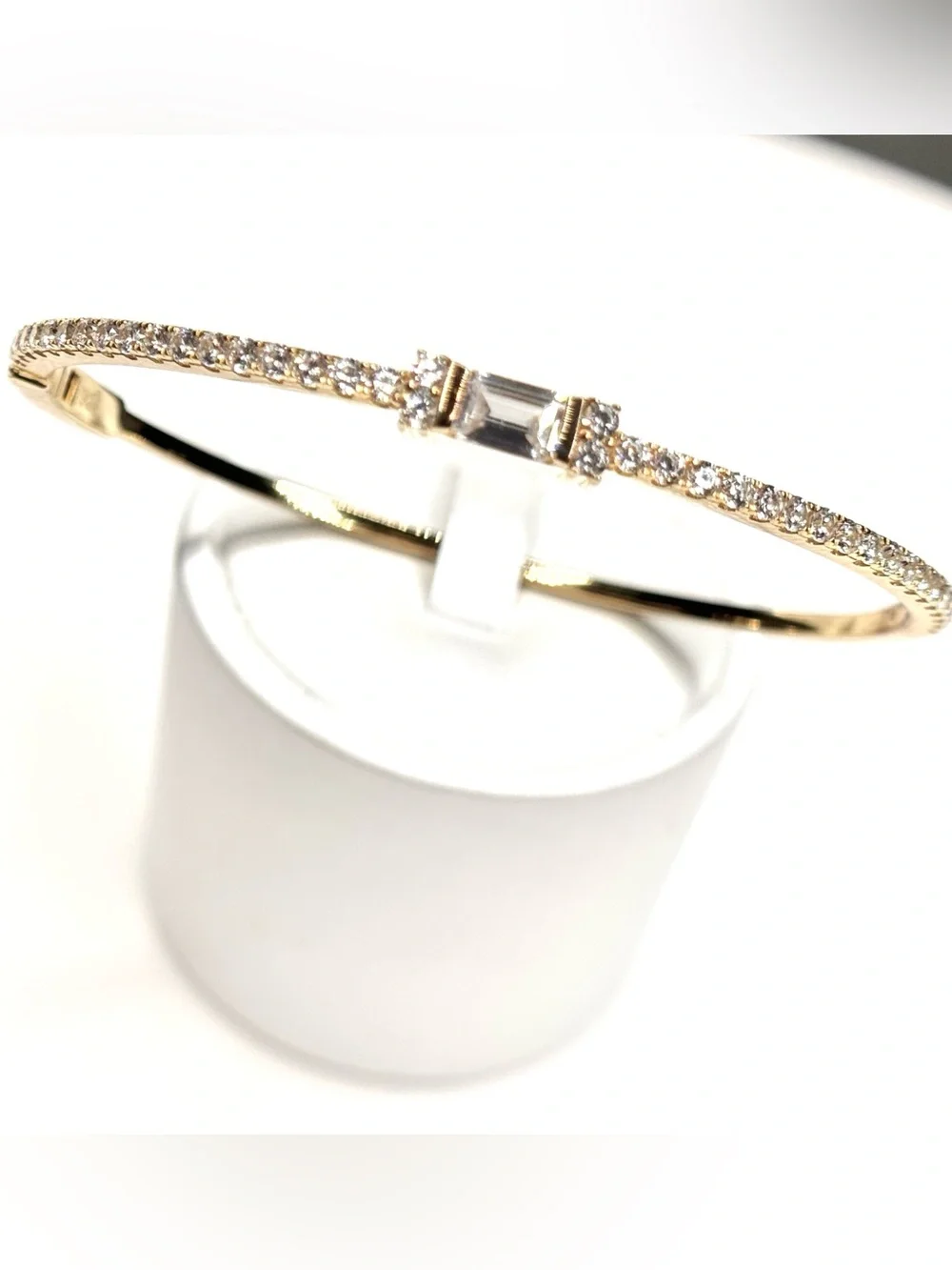 18K Gold w/ Simulated Stones Bangle with Emerald-Cut Center Stone (video)